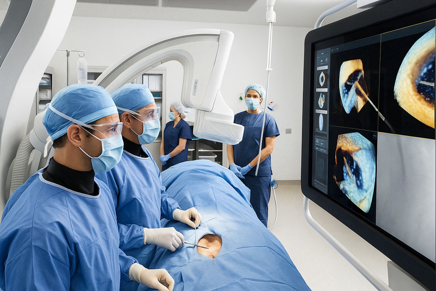 Surgical team using advanced intraoperative imaging technology.